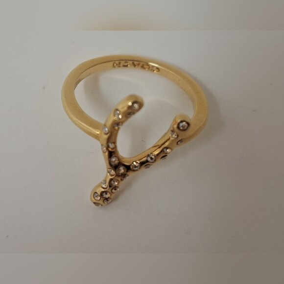 NEW Coach Lucky Pave Wishbone Ring Charm Mini Crystals Size 5 - Picture 4 of 11